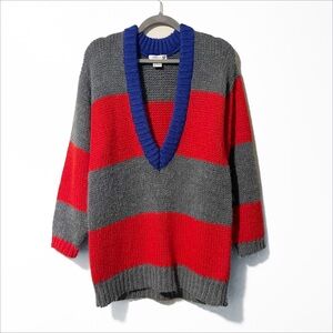Vintage 90s | Susann D | Chunky Knit Striped Oversized Wool Blend Sweater